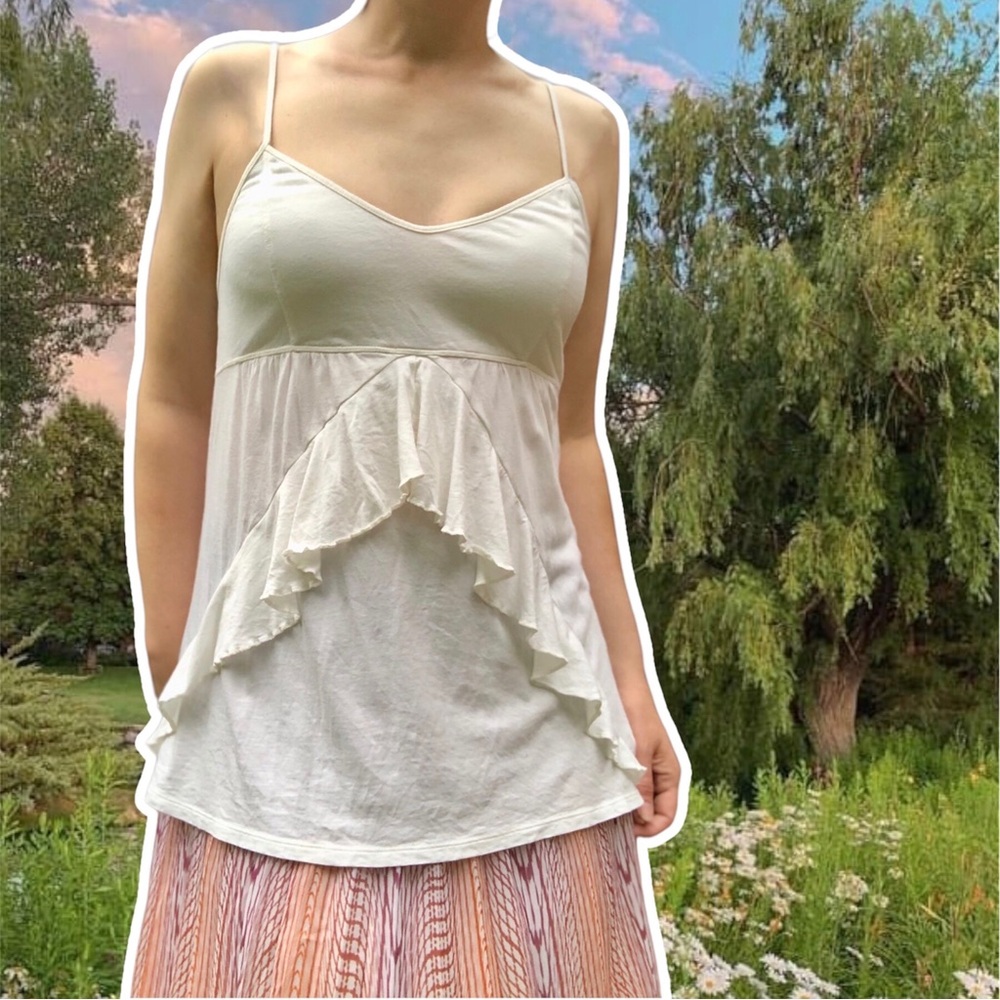 True Vintage y2k American Eagle Tiered Ruffle White Lace Racerback Tank, Size L